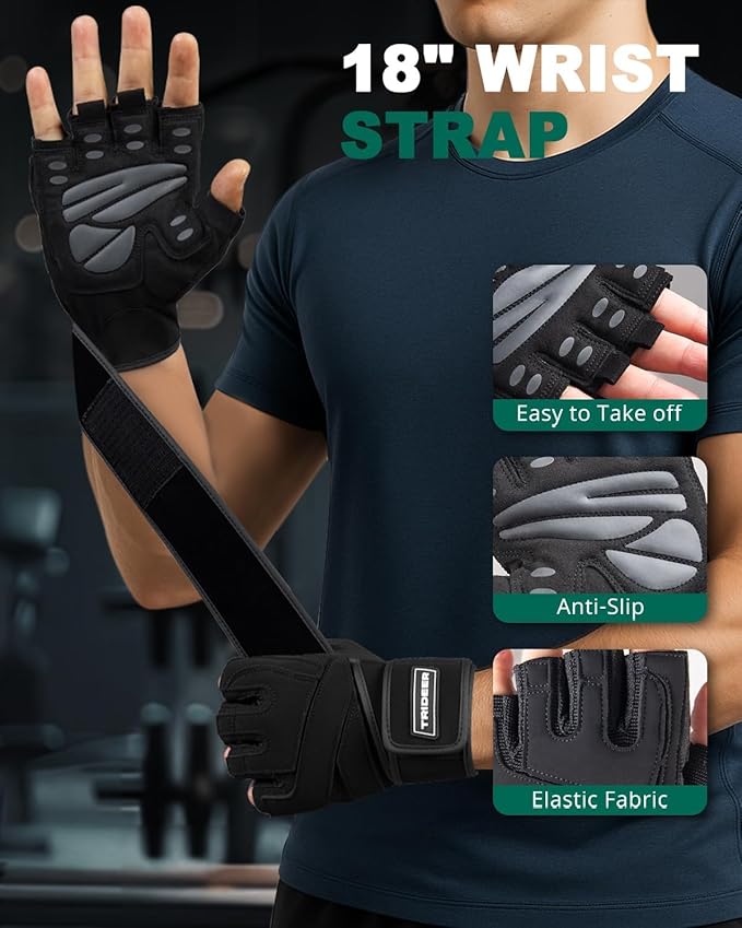 Trideer Workout Gloves for Men, Weight Lifting Gloves with Wrist Wrap Support, Full Palm Protection
