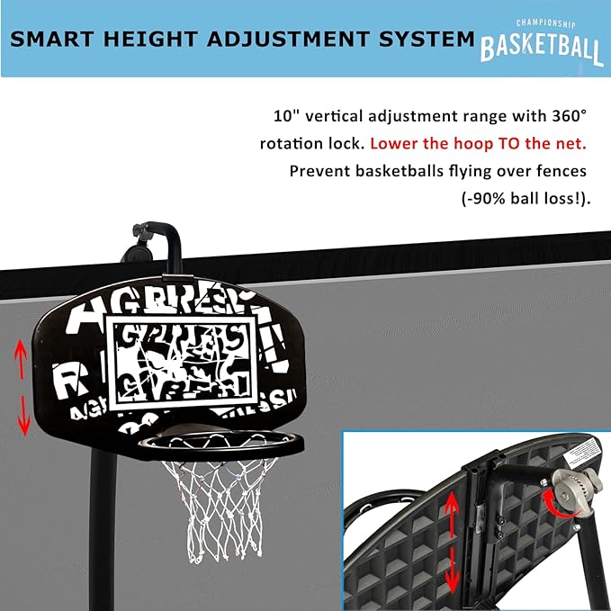 Trampoline Basketball Hoop Attachment, with 3 Mini Balls and Air Pump, Fits All Trampoline Models