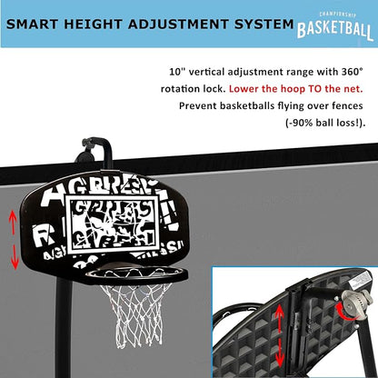 Trampoline Basketball Hoop Attachment, with 3 Mini Balls and Air Pump, Fits All Trampoline Models