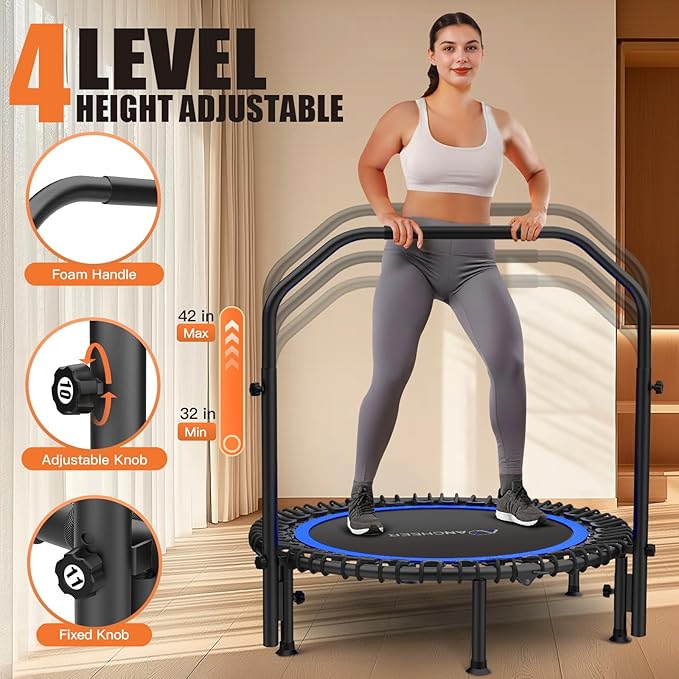 ANCHEER 40"/48" Foldable Rebounder Trampoline for Adults/Kids with Resistance Bands and Bungees