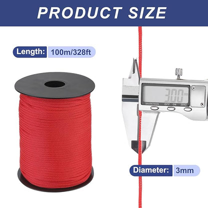 MECCANIXITY 1/8 Inch Polypropylene Rope Braided Ropes, 328ft Nylon Rope Hollow Utility Cord for