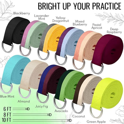 TECEUM Yoga Strap & Mat Strap – 2 IN 1 – Cotton – 6 ft 8 ft 10 ft (30+ colors) – Adjustable