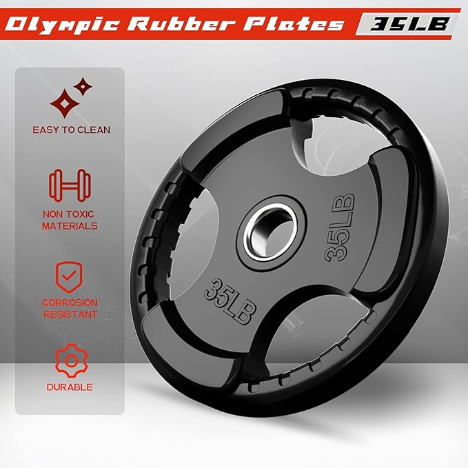 RitFit Olympic Rubber Grip Plates for Barbell, 2-Inch Weight Plates for Weightlifting and Strength