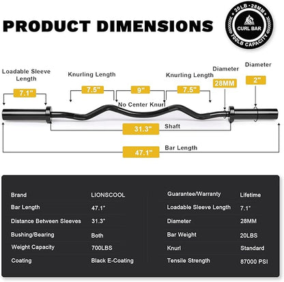 LIONSCOOL Premium 4ft/4.9ft/6ft Barbell for Strength Training and Olympic Weightlifting, 2 Inch Bar