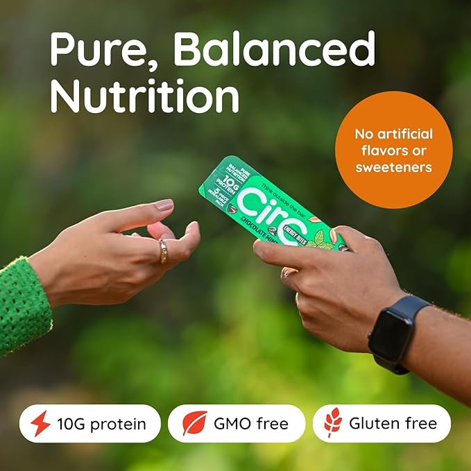 CirC Energy Bites - 12 Pack Mint Chocolate Chip Gluten Free Protein Balls - 10g Protein, Whole