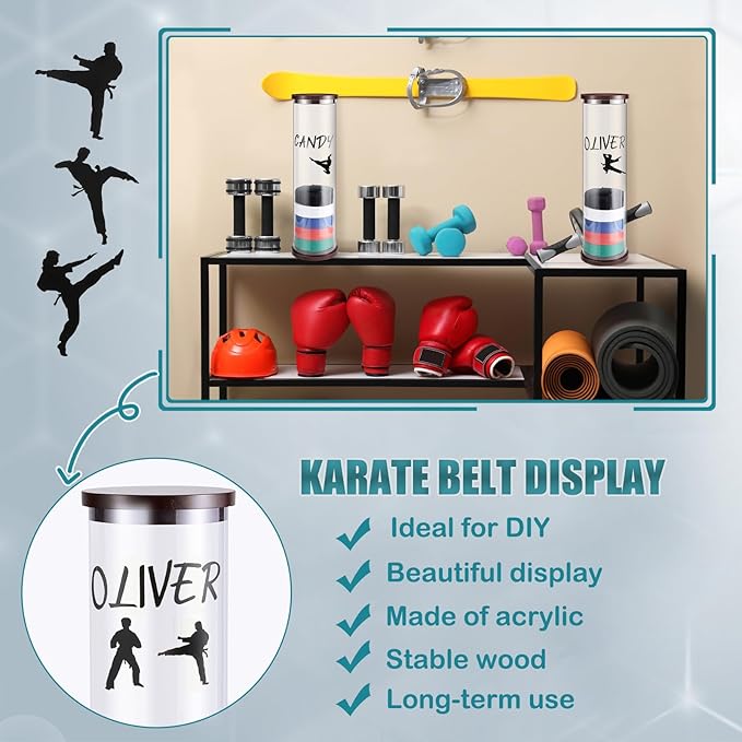 Tatuo 20 Belts Acrylic Karate Belt Display Rack with 6 Sheets Stickers Martial Arts Belt Display
