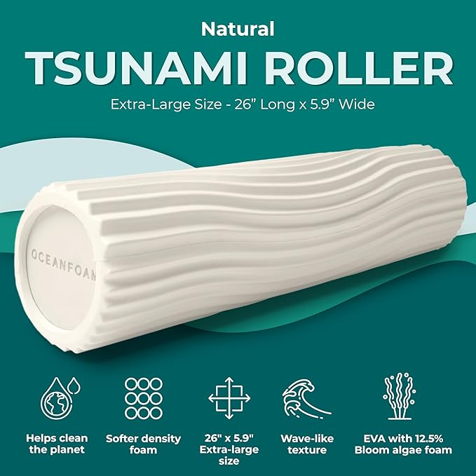 Oceanfoam Tsunami Roller (Natural) - Soft, Textured Foam Roller for Physical Therapy, Back Pain