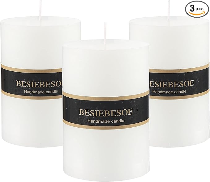3×4 White Pillar Candles Set of 3 Unscented Handpoured Weddings, Home Decoration, Restaurants, Spa