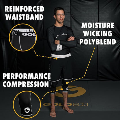 Gold BJJ Jiu Jitsu Spats - Base Layer for Gi and No-Gi Grappling - Martial Arts Pants