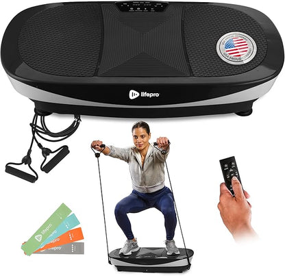 Lifepro Rumblex Max 4D Black Vibration Plate Exercise Machine with Loop Resistance Bands for Home
