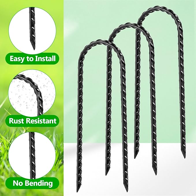 12 Pack Trampoline Stakes, 12 Inches Trampoline Wind Stakes, Heavy Duty Ground Anchors, U Shaped