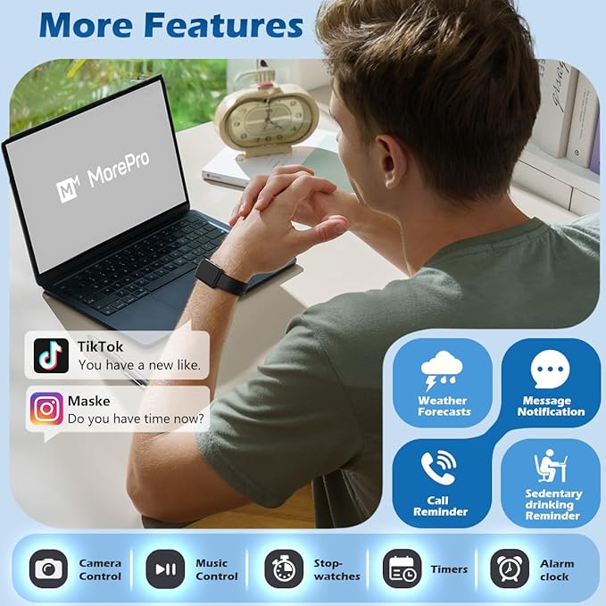 MorePro Health Fitness Tracker with Blood oxy-gen Monitor and 24/7 Heart Rate and Blood Pressure
