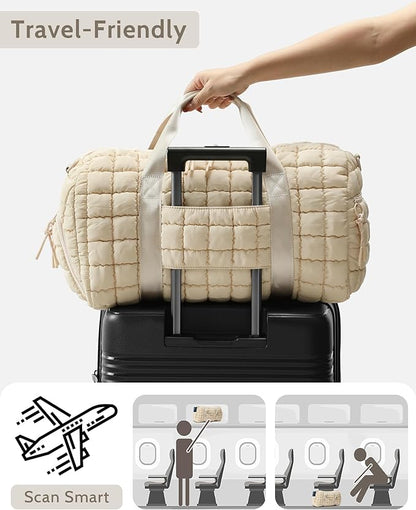 Quilted Duffel Bag for Women, Puffer Gym Duffle Bag with Shoe Compartment Lightweight Large