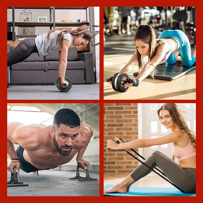Ab Rollers Wheel Kit, Exercise Wheel Core Strength Training Abdominal Roller Set with Push Up Bars