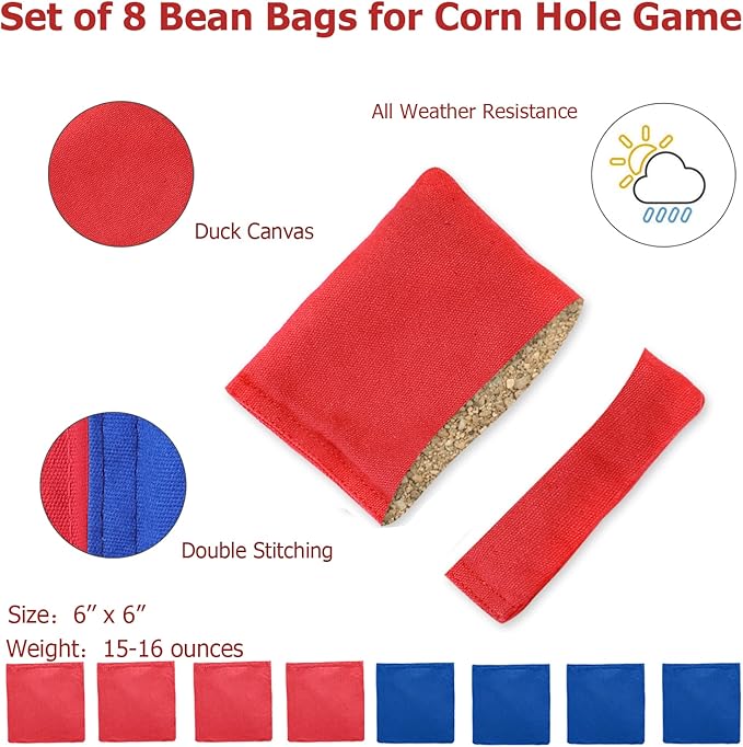 UKASE Solid Wood Regulation Size Cornhole Set Portable Bean Bags Toss Game with Durable Wood Grain