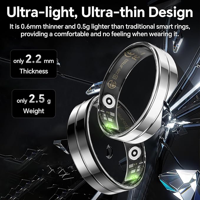 Smart Ring for Men and Women with Charging Case, Lifetime Free App Subscription, Ultra-Light and