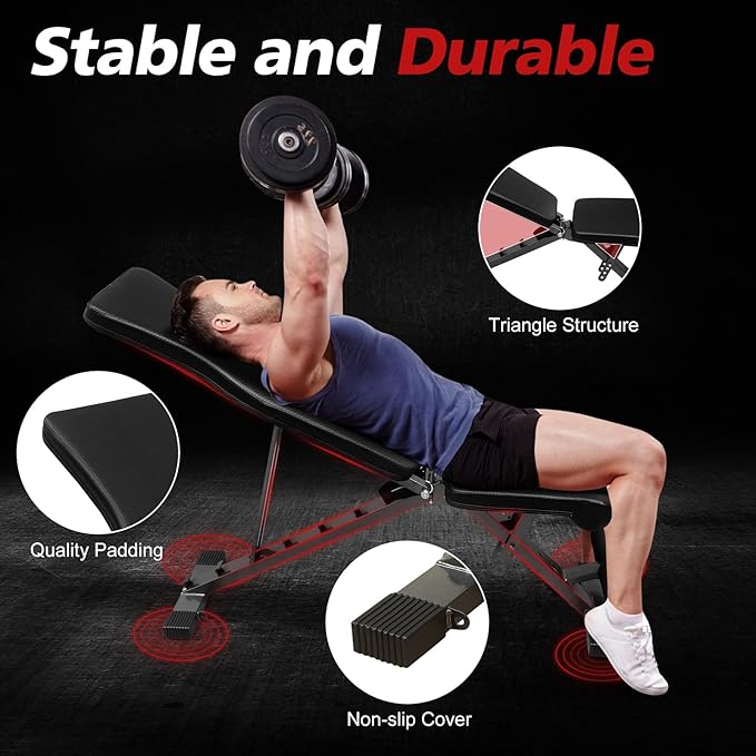 Weight Bench Press, Adjustable Workout Benches for Dumbbell Exercise, 600LBS Foldable Strength