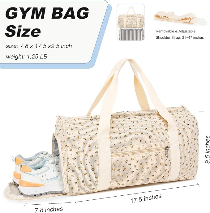 Duffle Bag for Gym Sports Women Girls Workout Travel Bag Weekender with Shoe Compartment and Wet