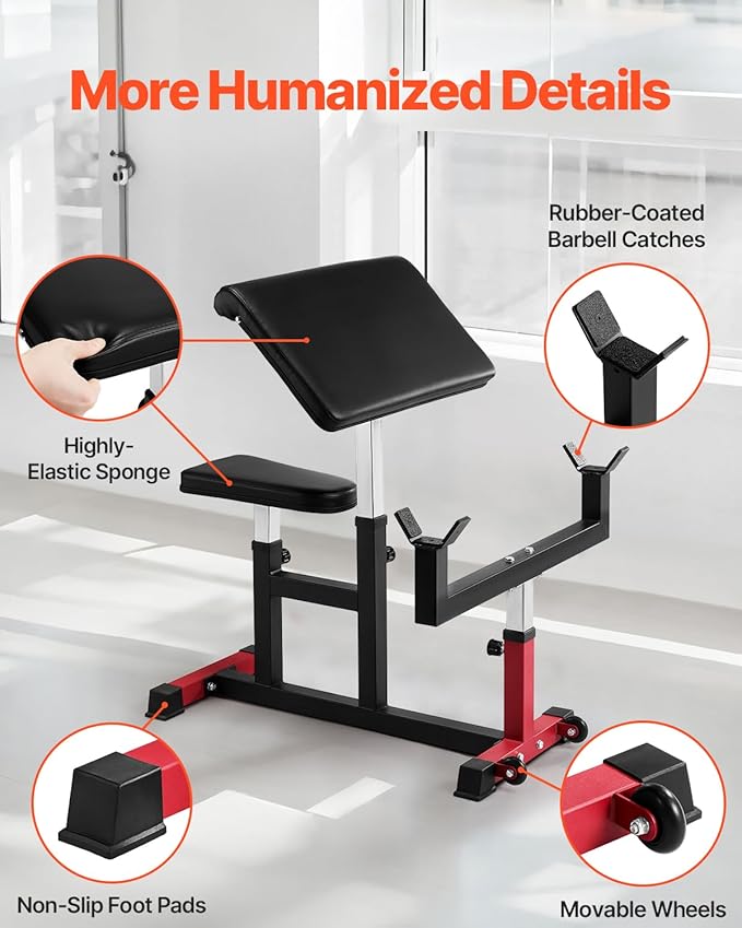 VEVOR Preacher Curl Bench, Strength Training Biceps Machine, Max load 440 LBS Home Gym Equipment