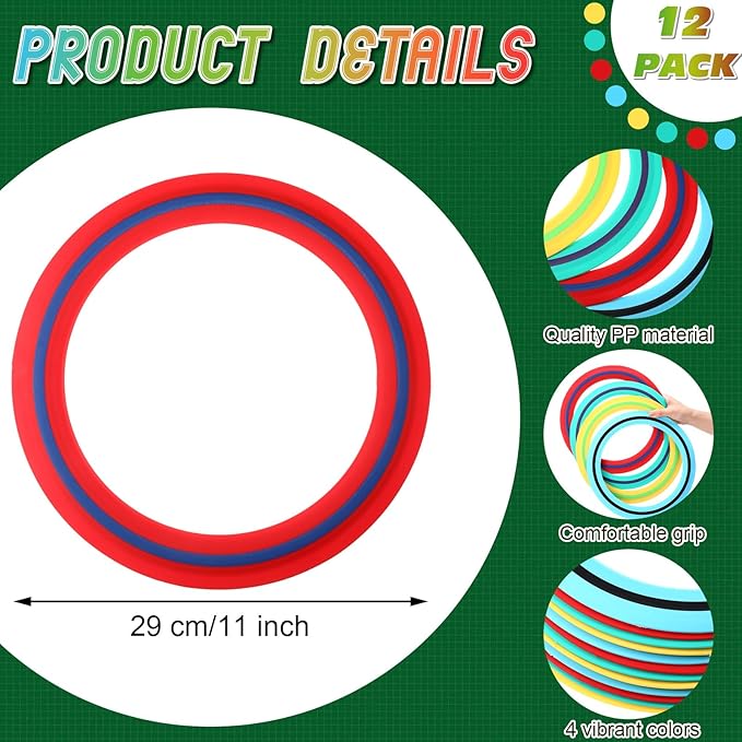 12 Pack Flying Ring 11 Inch Flying Disc Bulk for Backyard Beach Outdoor Soft Sport Discs for Beach