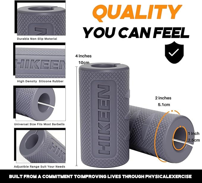 Hikeen Thick Bar Dumbbell Grips,Non Slip Hard Rubber Barbell Grips,Grips for Weight Lifting, Muscle