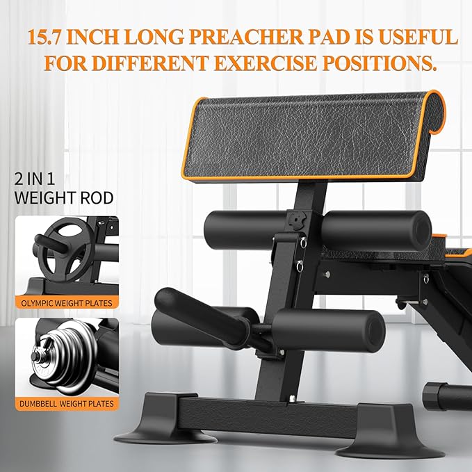 Adjustable Weight Bench, Multi-function Preacher Curl Bench for Home Gym, Foldable Leg Extension