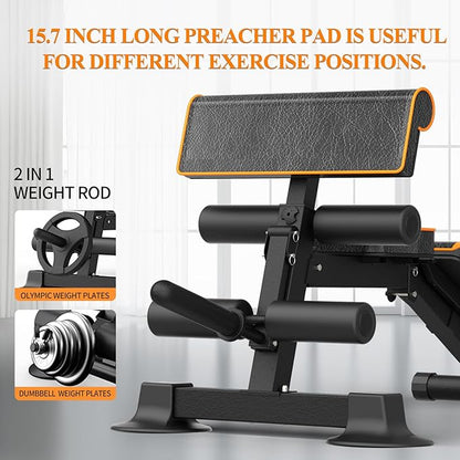 Adjustable Weight Bench, Multi-function Preacher Curl Bench for Home Gym, Foldable Leg Extension