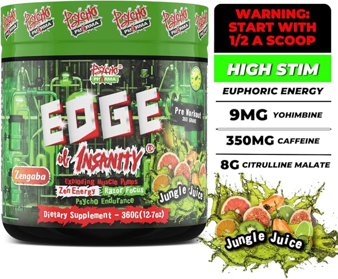 Psycho Pharma Strongest High Stim Preworkout Powder - Edge of Insanity - Most Intense Pre Workout