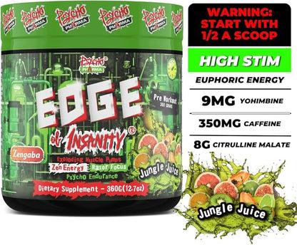 Psycho Pharma Strongest High Stim Preworkout Powder - Edge of Insanity - Most Intense Pre Workout