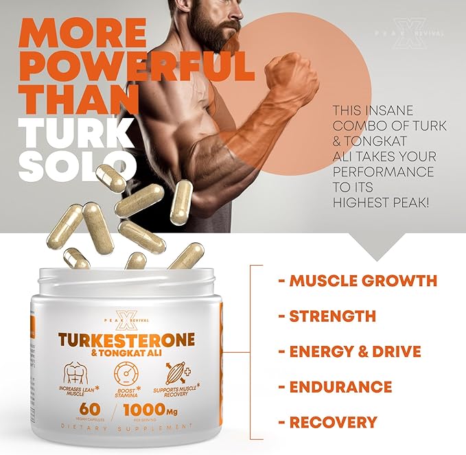 Turkesterone & Tongkat Ali 1000mg Supplement - 500mg Ajuga Turkestanica Per Serving Increase