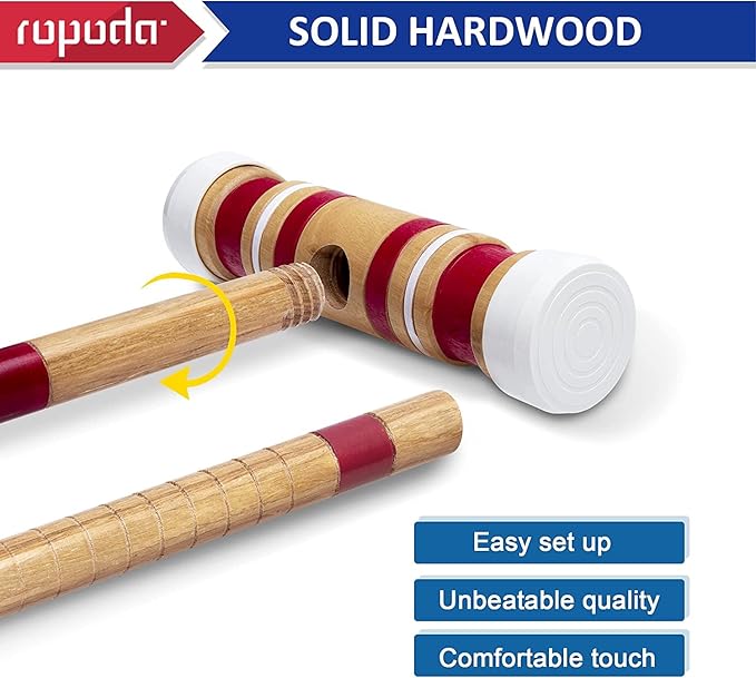 ropoda Six-Player Croquet Set with Wooden Mallets, Colored Balls, Sturdy Carrying Bag for Adults