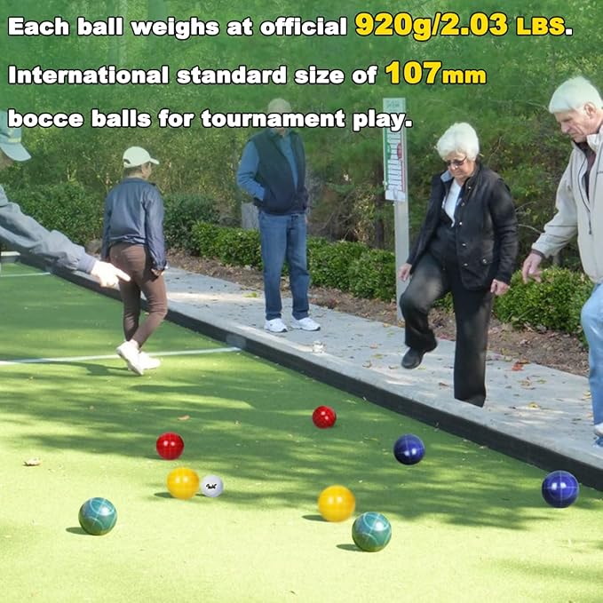 Bocce Ball Set Regulation Size and Weight for Professional Tournament, Backyard, Beach, Lawn Game