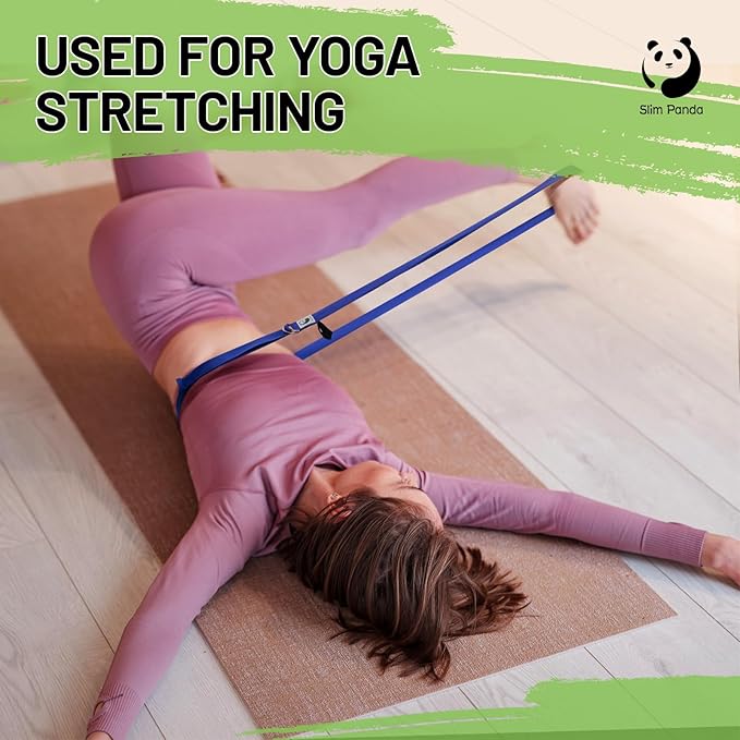 Slim Panda Yoga Strap for Stretching,Cotton Yoga Strap with Adjustable D-Ring Buckle,Non-Elastic