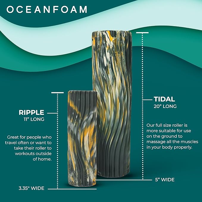 Oceanfoam Tidal Roller - Hunter, Gold & Natural Marbled - Muscle Massage Foam Roller for Back Pain