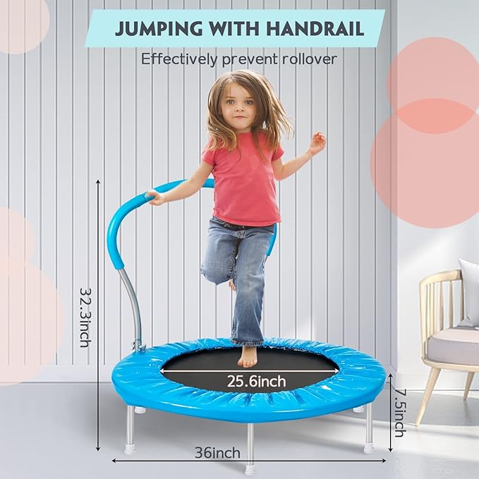 36-Inch Kids Trampoline with Handle - Indoor Mini Tranpoline for Toddlers, Small Fitness Rebounder