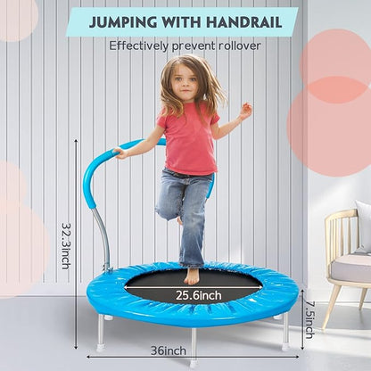 36-Inch Kids Trampoline with Handle - Indoor Mini Tranpoline for Toddlers, Small Fitness Rebounder