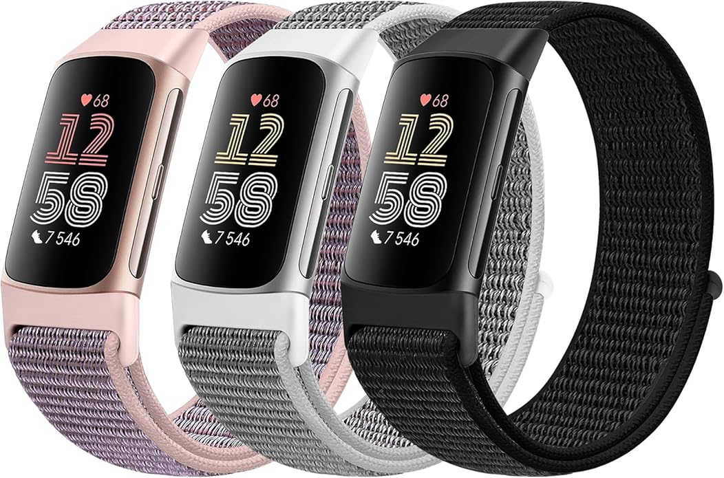 Sport Loop Nylon Watch Bands Compatible with Fitbit Charge 6/5, Adjustable Breathable Replacement