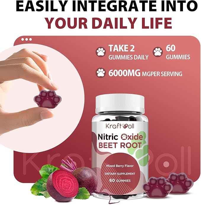 Beet Root Gummies 6000mg ??Nitric Oxide Booster with Grape Seed, Pomegranate, Vitamins C & B12