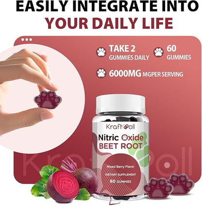 Beet Root Gummies 6000mg ??Nitric Oxide Booster with Grape Seed, Pomegranate, Vitamins C & B12