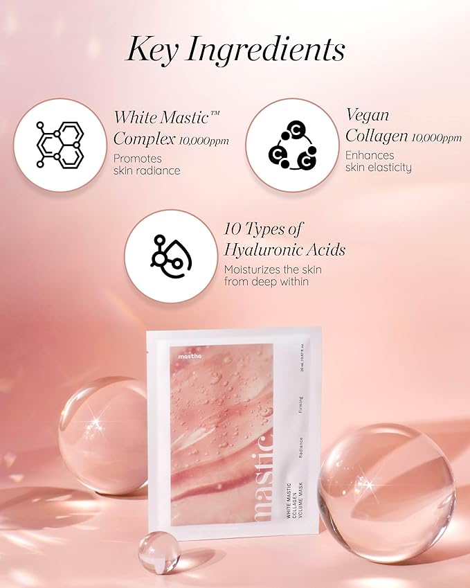 MASTINA White Mastic Face Mask (Collagen Volume, 4 pc) Premium Korean Skin Care for Elasticity &