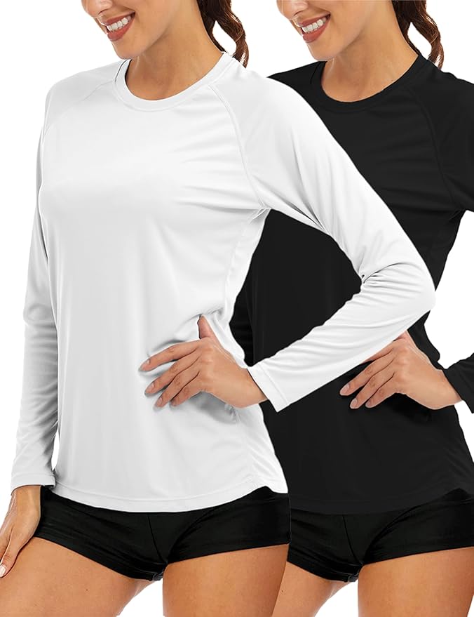 MAGCOMSEN Women's 2 Pack Long Sleeve Shirts UPF 50+ Sun Protection Quick Dry Swim Shirt for Rash