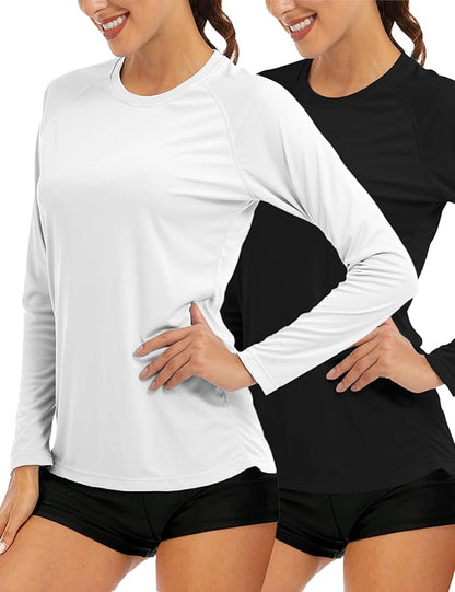 MAGCOMSEN Women's 2 Pack Long Sleeve Shirts UPF 50+ Sun Protection Quick Dry Swim Shirt for Rash