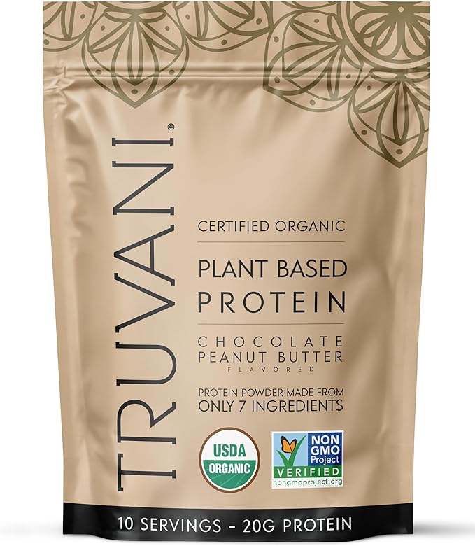 Truvani Vegan Pea Protein Powder | Chocolate Peanut Butter | 20g Organic Plant Based Protein | 10