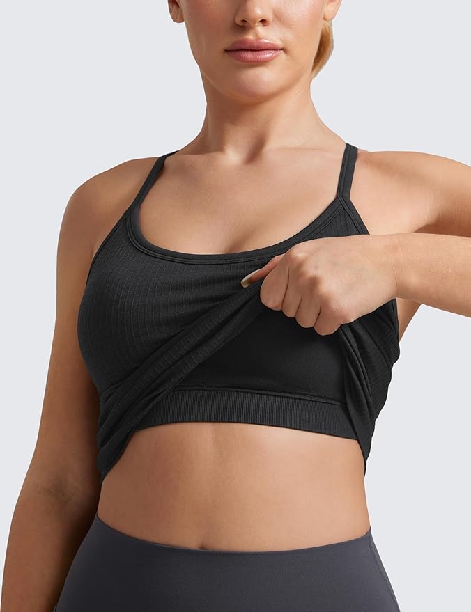CRZ YOGA Seamless Workout Tank Tops for Women Racerback Athletic Camisole Sports Shirts with Built