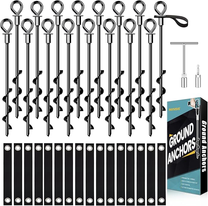 Trampoline Anchors Set of 16 - Heavy Duty Trampoline Stakes - Ground Anchors Resistant High Wind