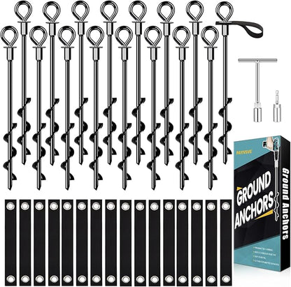 Trampoline Anchors Set of 16 - Heavy Duty Trampoline Stakes - Ground Anchors Resistant High Wind