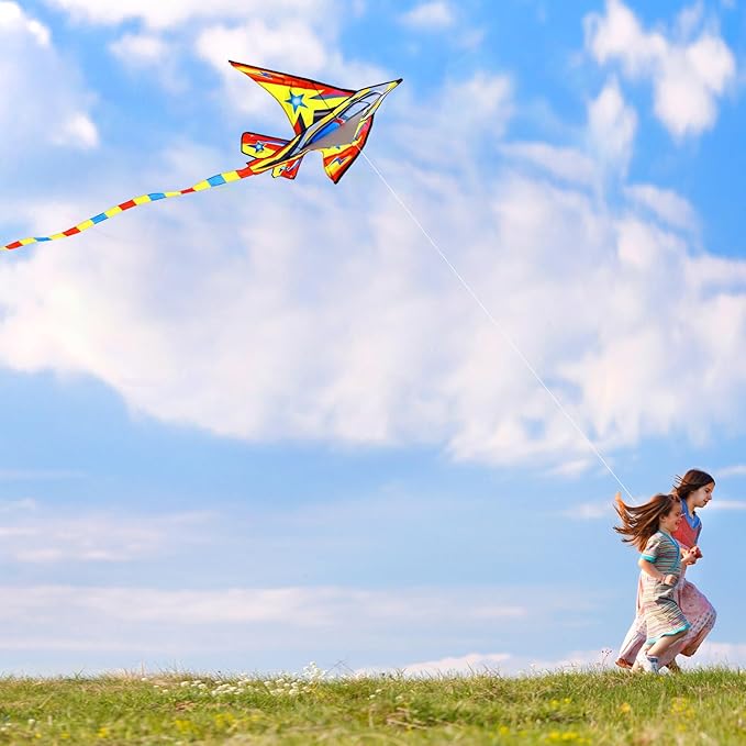 HONBO 58" Fighter Plane - Kite for Kids & Adults, Easy to Fly, Beach Trip Beginner Kite with Reel