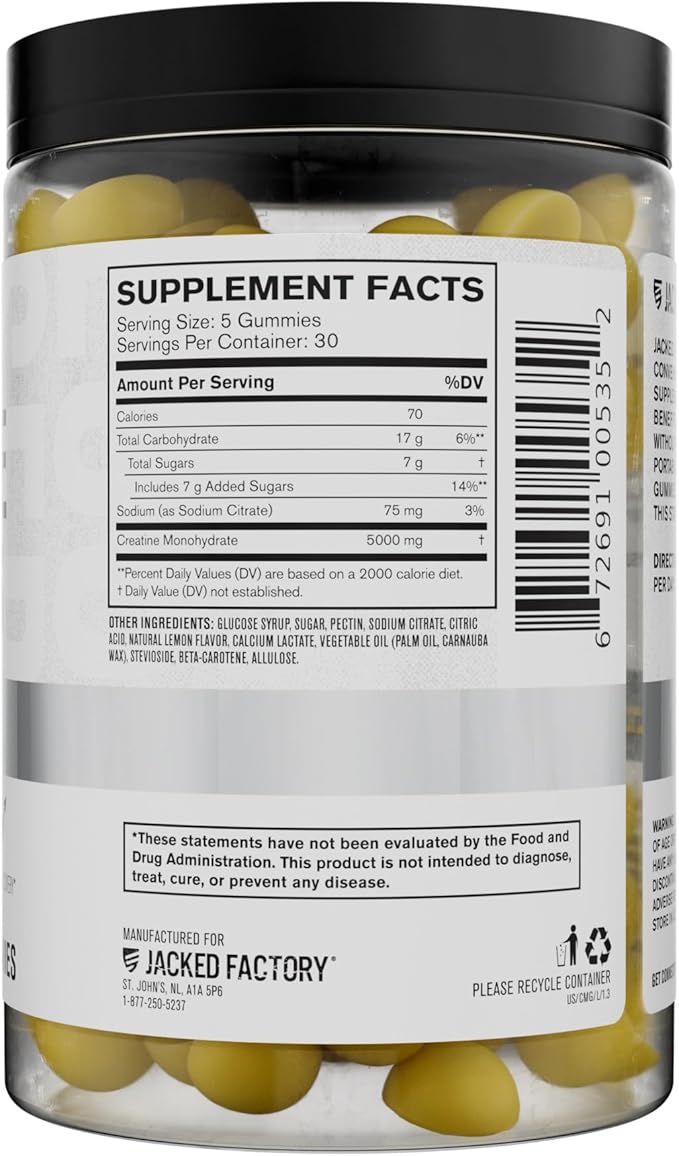 Jacked Factory Creatine Monohydrate Gummies 5g Daily Dose (1g per Gummy) - Creatine Gummy for Men