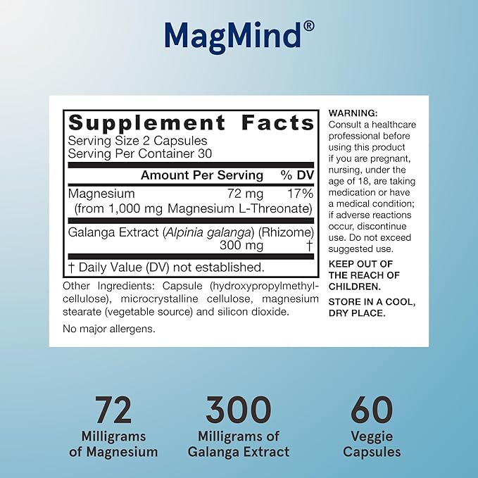 Jarrow Formulas Magnesium L-Threonate, MagMind Productivity, High Absorption Magnesium, Brain