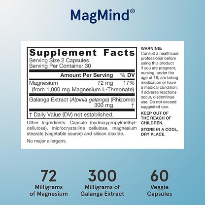 Jarrow Formulas Magnesium L-Threonate, MagMind Productivity, High Absorption Magnesium, Brain